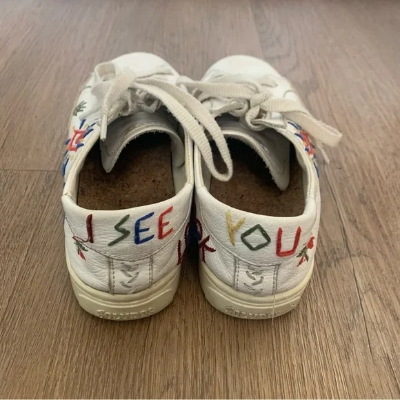 Soludos Lockhart Embroidery White Leather Sneakers Size 7.5 - Picture 2 of 8